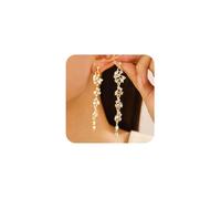 XFSRG Ohrringe Damen Lang Blütenblatt Design Funkelnde Kristalle Elegante Ohrringe für Hochzeit und Party (Gold)