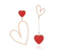 XFSRG Ohrringe Damen Mädchen Asymmetrische Herzform Ohrstecker Gold Hängend Creolen Schmuck für Alltag und Partys (Rot)