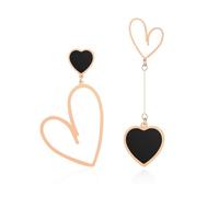 XFSRG Ohrringe Damen Mädchen Asymmetrische Herzform Ohrstecker Gold Hängend Creolen Schmuck für Alltag und Partys (Schwarz)
