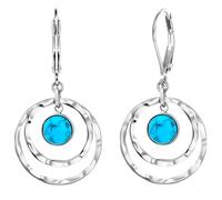 XFSRG Ohrringe Damen Ohrstecker Kreis Doppelkreis mit Türkis Hängeohrringe Hoop Earrings Boho Schmuck Natursteinen Ohrschmuck für Frauen Mädchen (Silber)