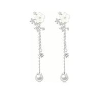 XFSRG Ohrringe Damen Perlenblume Ohrringe Zirkonia Anhänger Elegante Quaste Süßes vielseitiges Modeaccessoire