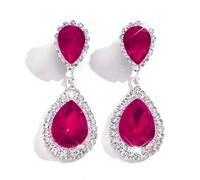 XFSRG Ohrringe Damen Tropfen Ohrringe Modeschmuck Elegante Hängeohrringe mit Kristall Schmucksteine Ohrstecker für Frauen Mädchen Hochzeit Party Alltag Geschenk (Fuchsia)