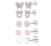 XFSRG Ohrringe Set Mädchen Ohrstecker Silber 925 Kinder Clip Ohrringe Exquisite Designs für Jeden Anlass (Rosa)