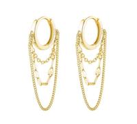 XFSRG Ohrringe Silber 925 Cubic Zirkonia Huggie Creolen mit Kette Gold Vergoldet Ohrringe Threader Dangle Tropfen Wassertropfen Ohrhänger für Damen Gold B