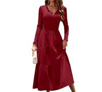XFSRG Pulloverkleid Damen V-Ausschnitt Kleid Damen Elegant Langarm Warm Kleider Lange Bodycon Festlich Abendkleid Cocktailkleid Maxikleider Herbst Winter (Rot M)