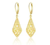 XFSRG Rhombus Tropfen Ohrringe 14K Gold Damen Post Hängend Hohle Leverback Dangle Earrings für Frauen Freundin Mama Mädchen
