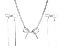 XFSRG Schleife Schmuckset Halskette Ohrringe Elegante Schlangenkette Schleifenanhänger Damen Schmuck Accessoires