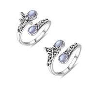 XFSRG Schmetterling Ring Damen Libelle verstellbar Offener Ring Natur Design Edelstein Schmuck Geschenk Damenring Schmetterling Schmetterlingsring Silber Verstellbarer Damenring Libelle