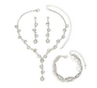 XFSRG Schmuck Set Damen 3 Teiliges Brautschmuck Set mit Funkelnden Zirkonia Halskette Armband & Ohrringe Elegantes Schmuckset für Hochzeit Abendkleid & Festliche Anlässe