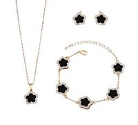 XFSRG Schmuck Set Damen Kupfer Schmuck-Sets Blumen Design Halskette Armband Ohrringe für Hochzeit Party (Schwarz)