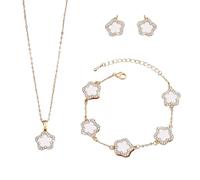 XFSRG Schmuck Set Damen Kupfer Schmuck-Sets Blumen Design Halskette Armband Ohrringe für Hochzeit Party (Gold)