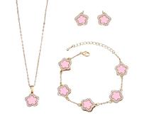 XFSRG Schmuck Set Damen Kupfer Schmuck-Sets Blumen Design Halskette Armband Ohrringe für Hochzeit Party (Rosa)