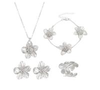 XFSRG Schmuck Set Glückliches Elegantes Blumen Legierung Schmuckset 5 Pcs Ring Ohrringe Armbänder Halskette ideal für Geschenke Besondere Anlässe und Frauen