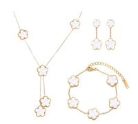 XFSRG Schmuck Set Glückliches Fünfblättriges Kleeblatt Legierung Schmuckset Ohrringe Armbänder Halskette ideal für Geschenke Besondere Anlässe und Frauen(Weiß)
