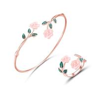 XFSRG Schmuckset 18k Vergoldet Schmuckset Rose Armband Ring Set Emaille Schmuck Set Für Muttertagsgeschenke Geschenke Valentinstag