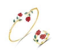 XFSRG Schmuckset 18k Vergoldet Schmuckset Rose Armband Ring Set Emaille Schmuck Set Für Muttertagsgeschenke Geschenke Valentinstag(Gold)