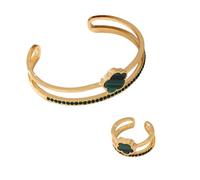 XFSRG Schmuckset Damen Armspange, Vierblättriges Kleeblatt Armreif Armband, offene Ringe, Modernes Accessoire für Alltag und besondere Anlässe (Grün)