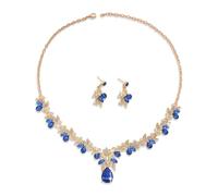 XFSRG Schmuckset Damen vergoldete Halskette mit funkelnden Kristallen und passender Ohrringe, ideal für Hochzeit, Abendkleid, Geschenk zum Geburtstag oder Jubiläum(Goldblau)