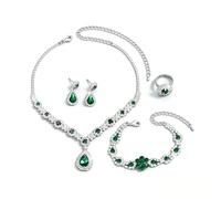 XFSRG Schmuckset Damen Vintage Schmuckset mit Strass Kristalle Anhänger Halskette Ohrringe Armband für Abschlussball Brautparty Brautjungfer