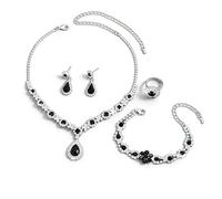 XFSRG Schmuckset Damen Vintage Schmuckset mit Strass Kristalle Anhänger Halskette Ohrringe Armband für Abschlussball Brautparty Brautjungfer
