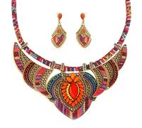 XFSRG Schmuckset Ethnischer Stil Halskette und Ohrringe Boho Traditionelle Ohrringe Vintage Modeschmuck Set für Damen Mädchen