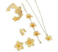 XFSRG Schmuckset für Damen Böhmische Zarte Blume Metall Blatt Halskette Verstellbares Armband Tropfen Ohrringe und Ring Set für Braut Brautjungfern