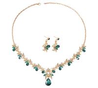XFSRG Schmuckset für Damen Halskette und Ohrringe Set mit Funkelnden Zirkonia Schmuckset für Hochzeiten und Partys(Grün)