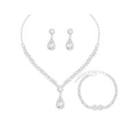 XFSRG Schmuckset für Damen Hochzeit Schmuckset Strass Halskette Armband Ohrringe Set Brautschmuck Hochwertiges Geschenk für Mädchen Frauen