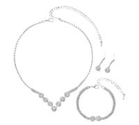 XFSRG Schmuckset für Damen Modische Elegante Schmuck Braut Tropfen Halskette Armbänder Strass Ohrringe Ring Set(Silber)