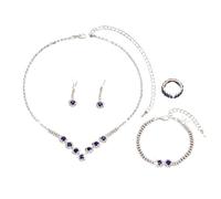 XFSRG Schmuckset für Damen Modische Elegante Schmuck Braut Tropfen Halskette Armbänder Strass Ohrringe Ring Set(Blau)