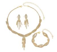 XFSRG Schmuckset für Damen Modische Elegante Schmuck Braut Tropfen Halskette Armbänder Strass Ohrringe Anhänger Set(Gold)