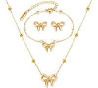 XFSRG Schmuckset mit Schleifen Halskette, Armband und Ohrringe im eleganten Design, hochwertiges Material, angenehm zu tragen, perfekt für Alltag, Party, Hochzeit und als Geschenk