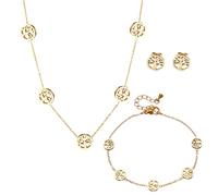 XFSRG Schmuckset Verstellbar Legierung Glückliches Blumenschmuck mit Ohrringe Halskette Armband Anhänger Party Schmuck Set ideal für Geschenke Besondere Anlässe und Frauen(Gold #1)