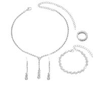 XFSRG Schmucksets Für Damen Elegantes Design Schmuckset Silber Mit Halskette Ohrringe Armband Für Hochzeit Party