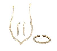 XFSRG Schmucksets für Damen Kristall Halskette Armband Ohrringe Set Elegantes Schmuckset Silber für Hochzeit Party Abendmode (Gold)