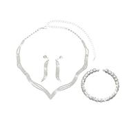 XFSRG Schmucksets für Damen Kristall Halskette Armband Ohrringe Set Elegantes Schmuckset Silber für Hochzeit Party Abendmode (Silber)