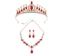 XFSRG Schmucksets für Damen Luxuriöses Kristall und Perlen Set Brautschmuck Set Silber Elegantes Schmuckset für Hochzeit und besondere Anlässe (Rot)