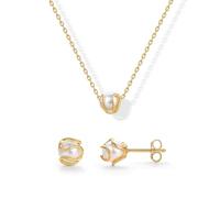 XFSRG Schmucksets Für Damen Mit Perlen Anhänger Und Ohrstecker Eleganter Schmuck Damen Für Besondere Anlässe (Gold)