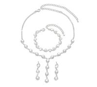 XFSRG Schmucksets für Damen Perlen und Kristall Silber Schmuckset Damen für Hochzeit und Abendveranstaltungen (Perle)