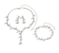 XFSRG Schmucksets für Damen Perlenkette Ohrringe Armband Set mit Perlen und Zirkonia Modische Elegante Schmuck Braut Tropfen(Silber)