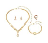 XFSRG Schmucksets für Damen Tropfen Anhänger Halskette Ohrringe Armband Ring Set Strass Schmuck Set Brautschmuck Geschenk für Hochzeit Party Geburtstag (Gold)
