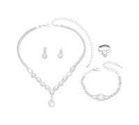 XFSRG Schmucksets für Damen Tropfen Anhänger Halskette Ohrringe Armband Ring Set Strass Schmuck Set Brautschmuck Geschenk für Hochzeit Party Geburtstag (Silber)