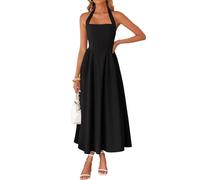 XFSRG Sommerkleid Damen Ärmellos Sexy Quadratischer Ausschnitt Rüschensaum Wickelkleid Maxikleid Partykleid Cocktailkleid(Schwarz/S)