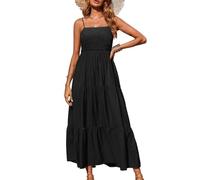 XFSRG Sommerkleid Damen Sexy Ärmellos Spaghettiträger Leicht Luftig Maxikleid Freizeitkleider Strandkleider(Schwarz/M)