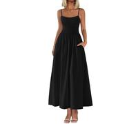 XFSRG Sommerkleid Damen Sexy Lang Spaghettiträger Verstellbare Ärmellos mit Tasche Maxikleider Cocktailkleid Partykleid(Schwarz/M)