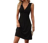 XFSRG Sommerkleid Damen Sexy V Ausschnitt Ärmellos Elegant Twist Front Wickelkleid Midi Leicht Abendkleider Cocktailkleid Partykleid(Schwarz/M)
