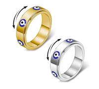 XFSRG Spinner Ringe Evil Eye 18K Goldplattierter Edelstahl Fidget Ring Stressabbau und Angstlinderung Glücksamulett Ojo Turco Stapelbarer Ringe Herren und Damen (10)