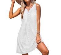 XFSRG Strandkleid Damen Leicht Bikini Cover Up Strandponcho Kleider Casual Bademode Trägerkleid Sommerkleid(Weiß/L)