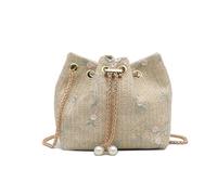 XFSRG Strandtasche Damen Blumen Stroh Boho Mode Sommer Vintage Strohtasche mit Kette für Strand Urlaub Reisen(Kaki)