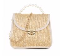 XFSRG Strandtasche Damen Boho Stil Strohtasche Sommer Umhängetasche mit Kette Gewebte Clutch für Strand Urlaub Reisen Hochzeit (Weiß)